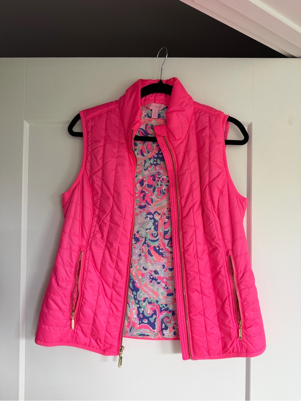 Lilly Pulitzer Hot Pink Quilted Sleeveless Puffer Vest